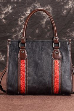 Handmade Coffee Large Capacity Calf Leather Tote Messenger Bag