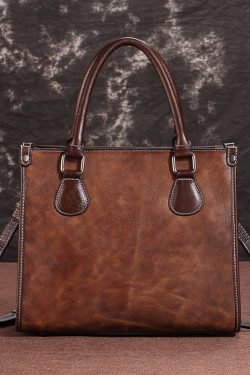 Handmade Coffee Large Capacity Calf Leather Tote Messenger Bag