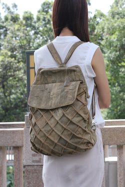 Handmade Green Plaid Calf Leather Satchel Handbag Backpack Bag