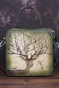 Handmade Grey Print Paitings Calf Leather Tote Handbag