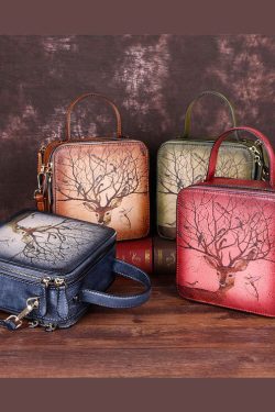 Handmade Grey Print Paitings Calf Leather Tote Handbag