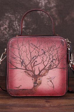 Handmade Grey Print Paitings Calf Leather Tote Handbag