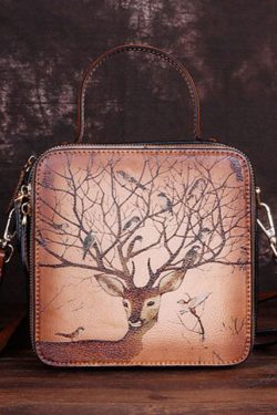 Handmade Grey Print Paitings Calf Leather Tote Handbag