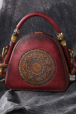 Handmade Grey The Sunflowers Paitings Embossing Calf Leather Satchel Bag Handbag