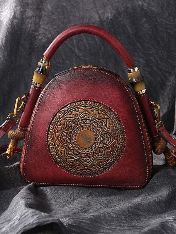 Handmade Grey The Sunflowers Paitings Embossing Calf Leather Satchel Bag Handbag