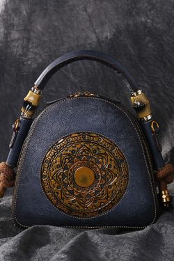 Handmade Grey The Sunflowers Paitings Embossing Calf Leather Satchel Bag Handbag