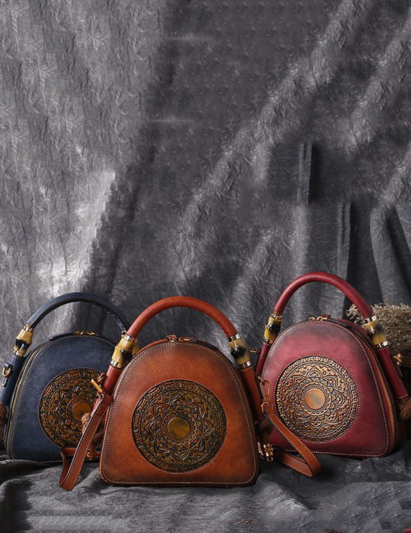 Handmade Grey The Sunflowers Paitings Embossing Calf Leather Satchel Bag Handbag