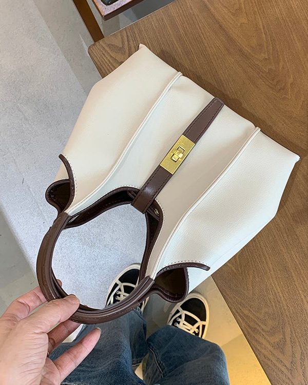 Handmade Khaki Durable Faux Leather Tote Handbag