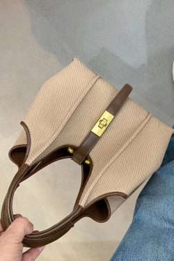 Handmade Khaki Durable Faux Leather Tote Handbag