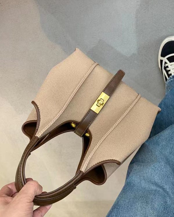 Handmade Khaki Durable Faux Leather Tote Handbag