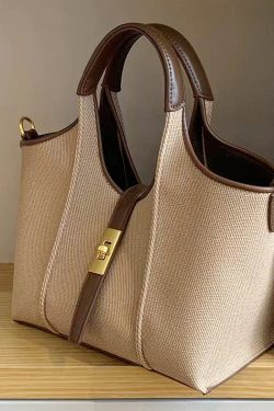 Handmade Khaki Durable Faux Leather Tote Handbag