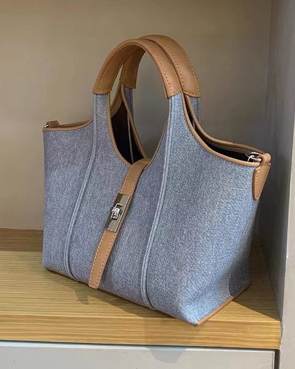 Handmade Khaki Durable Faux Leather Tote Handbag