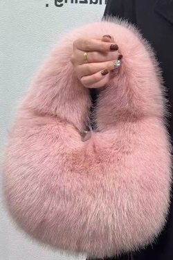 Handmade Khaki Stylish Faux Fur Satchel Handbag