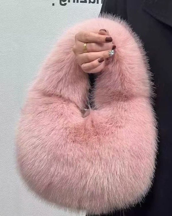 Handmade Khaki Stylish Faux Fur Satchel Handbag