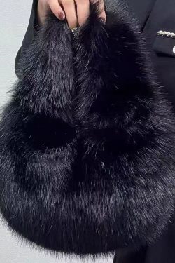 Handmade Khaki Stylish Faux Fur Satchel Handbag