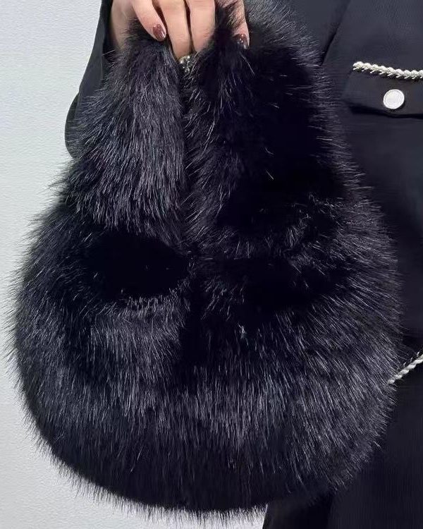 Handmade Khaki Stylish Faux Fur Satchel Handbag