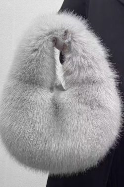 Handmade Khaki Stylish Faux Fur Satchel Handbag