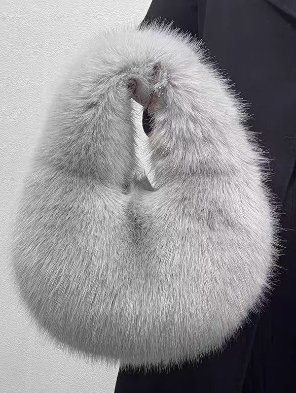 Handmade Khaki Stylish Faux Fur Satchel Handbag