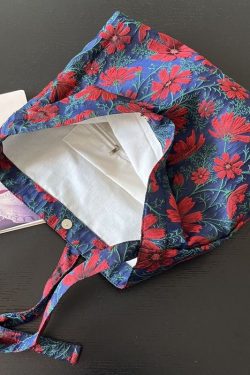 Handmade Navy Galsang Flower Jacquard Canvas Satchel Handbag