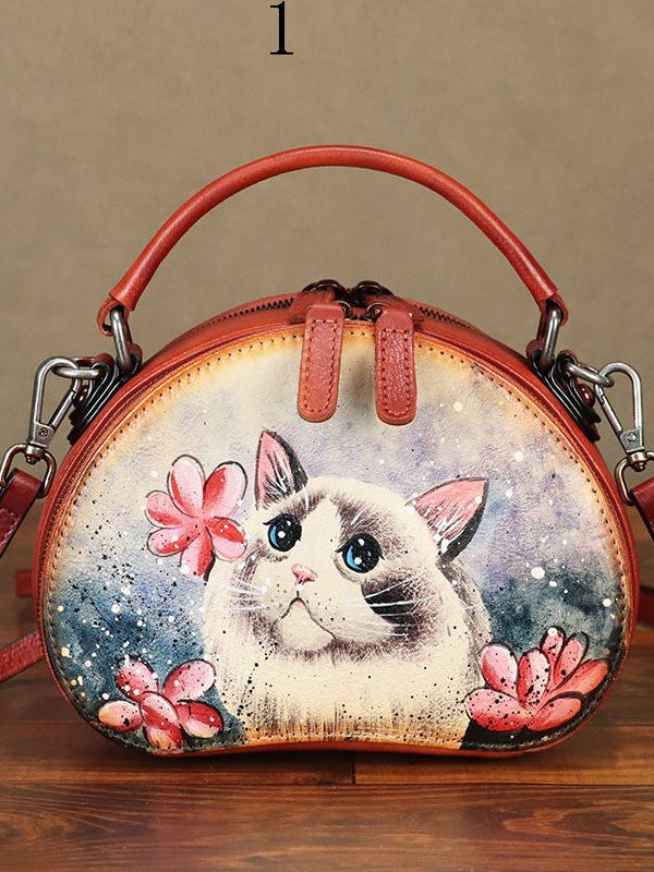 Handmade Paitings Heart-shaped Calf Leather Tote Handbag