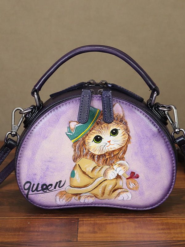 Handmade Paitings Heart-shaped Calf Leather Tote Handbag