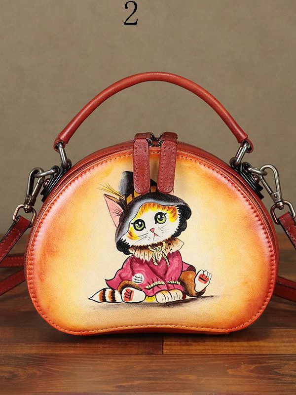 Handmade Paitings Heart-shaped Calf Leather Tote Handbag