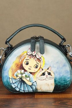 Handmade Paitings Heart-shaped Calf Leather Tote Handbag