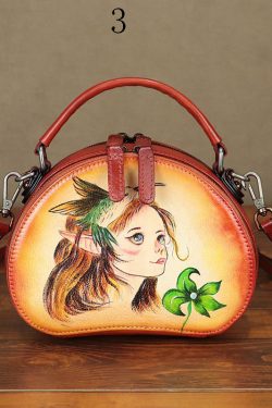 Handmade Paitings Heart-shaped Calf Leather Tote Handbag