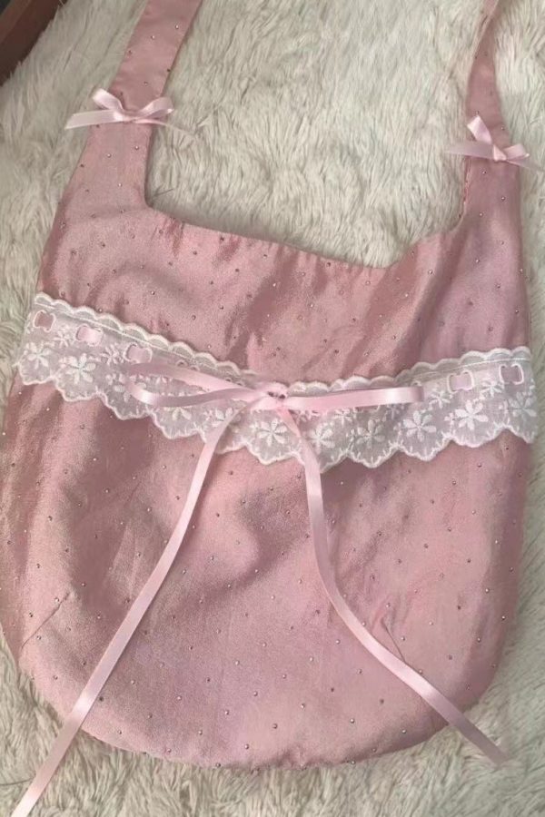 Handmade Pink Bow Lace Canvas Satchel Handbag
