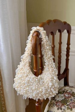 Handmade Pink Woven Bead Pearl Tote Bag