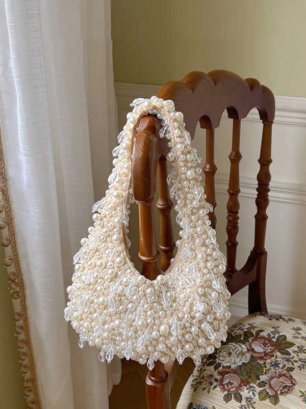 Handmade Pink Woven Bead Pearl Tote Bag