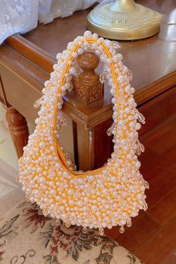 Handmade Pink Woven Bead Pearl Tote Bag