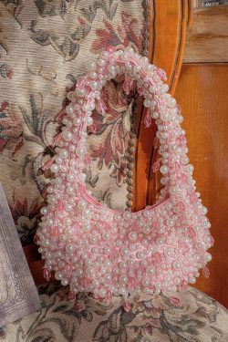 Handmade Pink Woven Bead Pearl Tote Bag