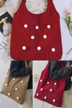 Handmade Red Large Capacity Corduroy Satchel Handbag