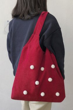 Handmade Red Large Capacity Corduroy Satchel Handbag