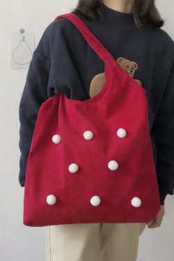 Handmade Red Large Capacity Corduroy Satchel Handbag