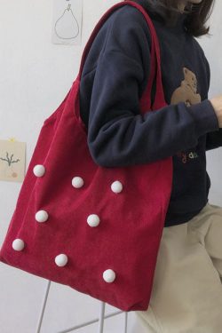 Handmade Red Large Capacity Corduroy Satchel Handbag