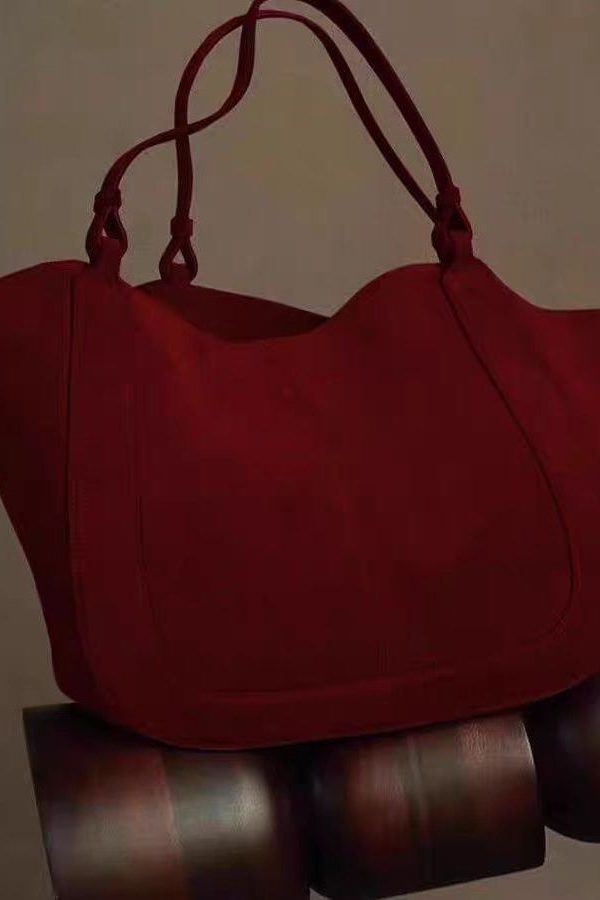 Handmade Red Large Capacity Faux Leather Tote Handbag