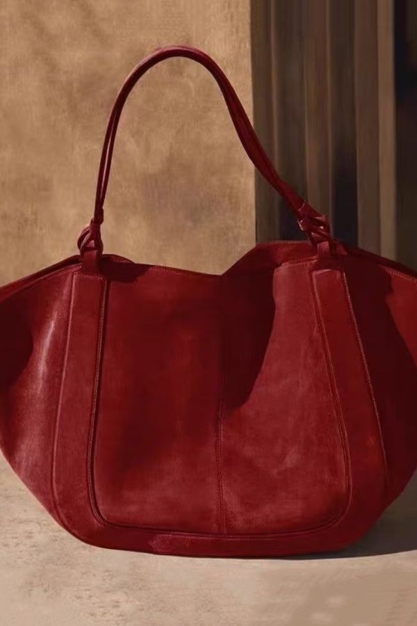 Handmade Red Large Capacity Faux Leather Tote Handbag