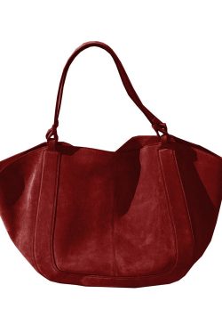 Handmade Red Large Capacity Faux Leather Tote Handbag