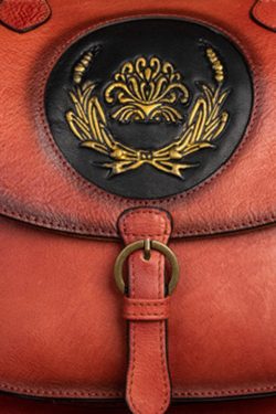 Handmade Red Oriental Paitings Calf Leather Messenger Bag