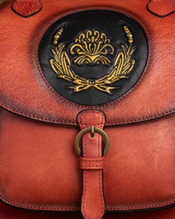 Handmade Red Oriental Paitings Calf Leather Messenger Bag