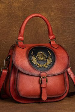 Handmade Red Oriental Paitings Calf Leather Messenger Bag