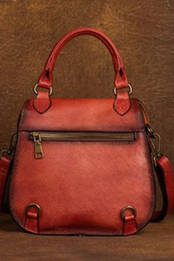 Handmade Red Oriental Paitings Calf Leather Messenger Bag