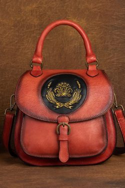 Handmade Red Oriental Paitings Calf Leather Messenger Bag