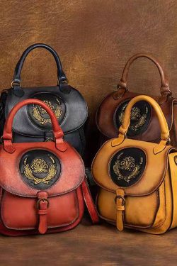 Handmade Red Oriental Paitings Calf Leather Messenger Bag