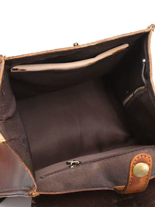 Handmade Retro Brown Large Capacity Calf Leather Backpack Bag