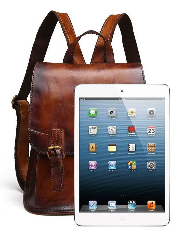 Handmade Retro Brown Large Capacity Calf Leather Backpack Bag