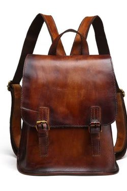 Handmade Retro Brown Large Capacity Calf Leather Backpack Bag