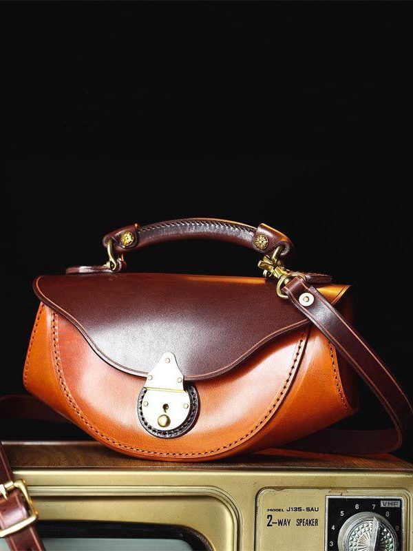 Handmade Stylish Calf Leather Coffee Tote Handbag